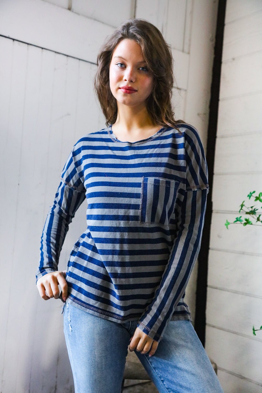Navy Days Long Sleeve Top - Bitsy Gypsy Boutique
