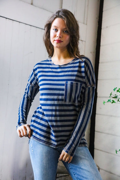 Navy Days Long Sleeve Top - Bitsy Gypsy Boutique