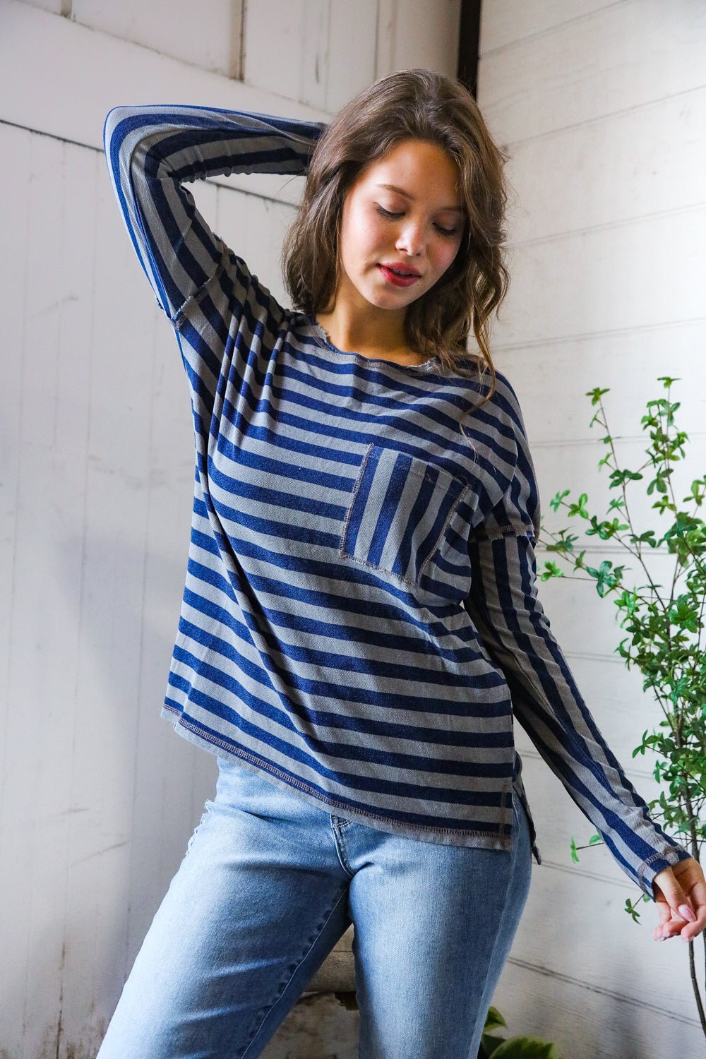 Navy Days Long Sleeve Top - Bitsy Gypsy Boutique