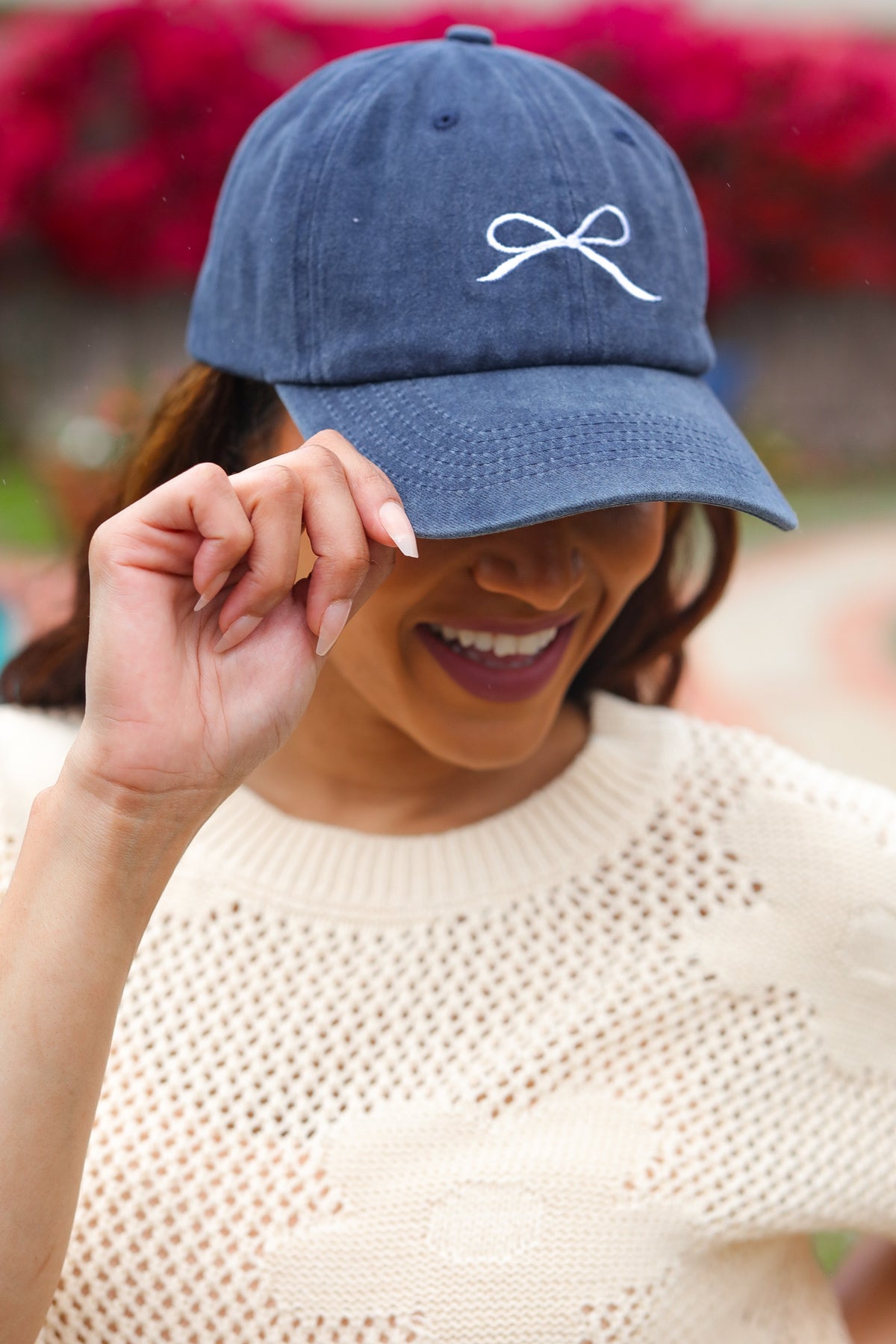 Navy Embroidered Bow Baseball Cap - Bitsy Gypsy Boutique