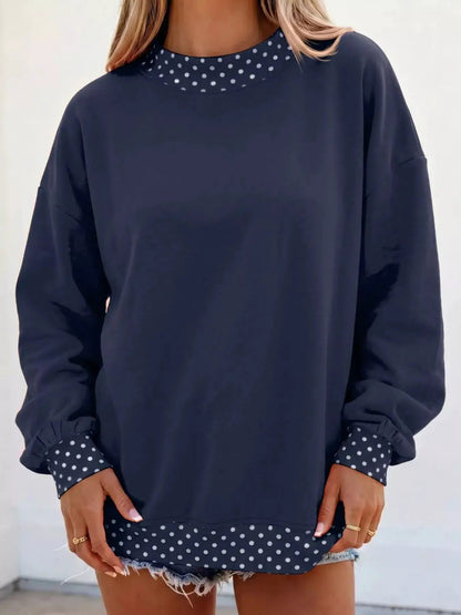 Navy Polka Dot Trim Contrast Crew Neck Sweatshirt - Bitsy Gypsy Boutique