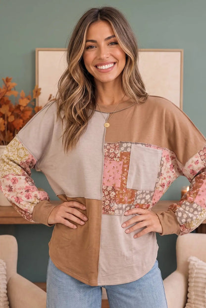 Neapolitan Patchwork Floral Colorblock Pullover by Haptics