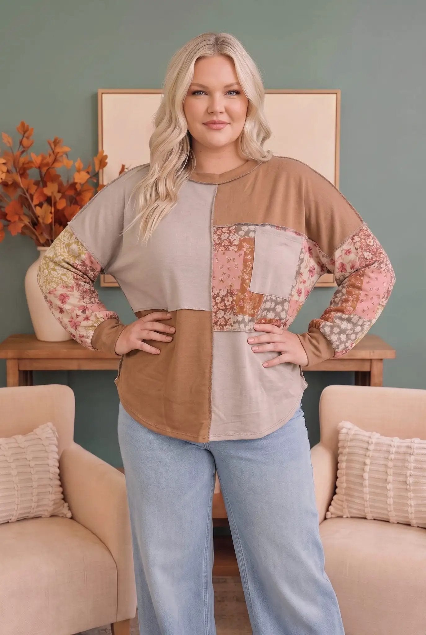 Neapolitan Patchwork Floral Colorblock Pullover by Haptics