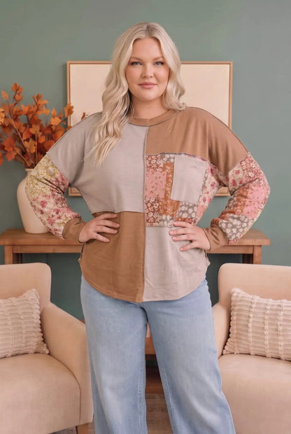 Neapolitan Patchwork Floral Colorblock Pullover by Haptics