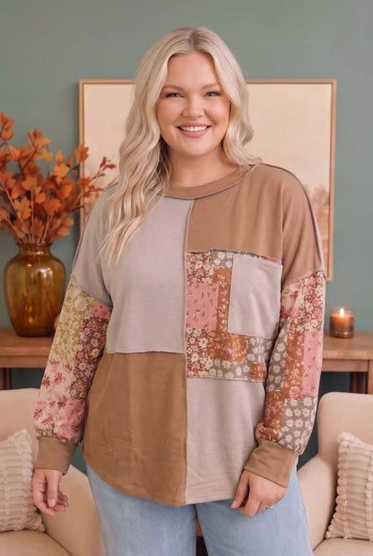 Neapolitan Patchwork Floral Colorblock Pullover by Haptics