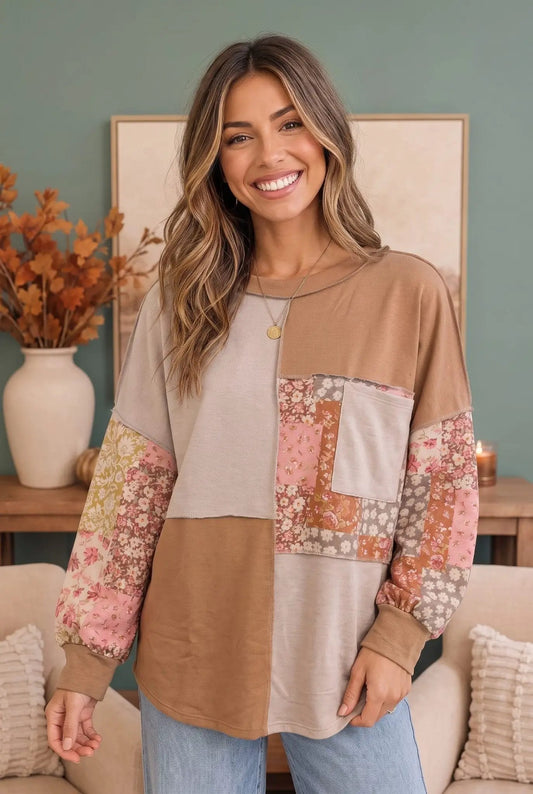 Neapolitan Patchwork Floral Colorblock Pullover by Haptics