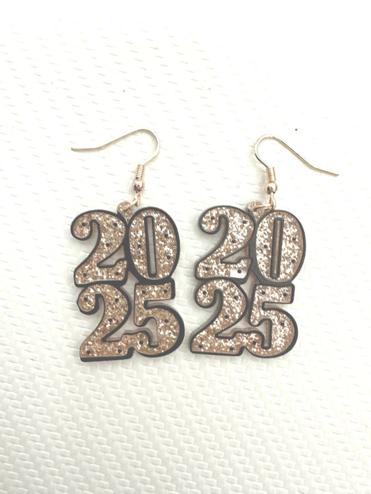 New Year's 2025 Gold Glitter Dangle Earrings - Bitsy Gypsy Boutique