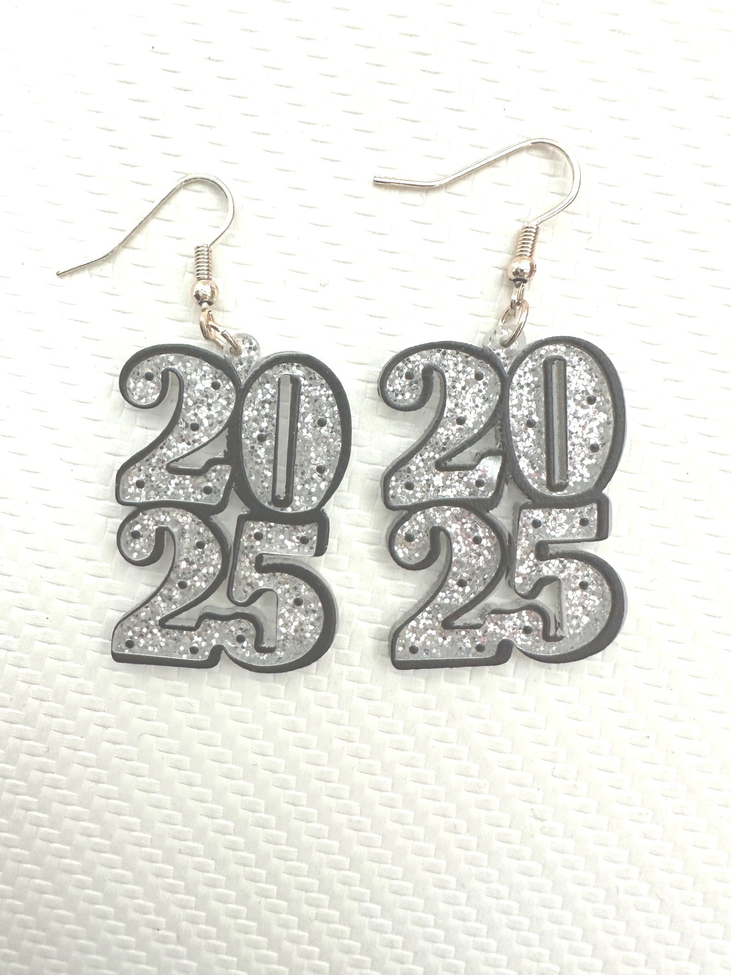 New Year's 2025 Silver Glitter Dangle Earrings - Bitsy Gypsy Boutique