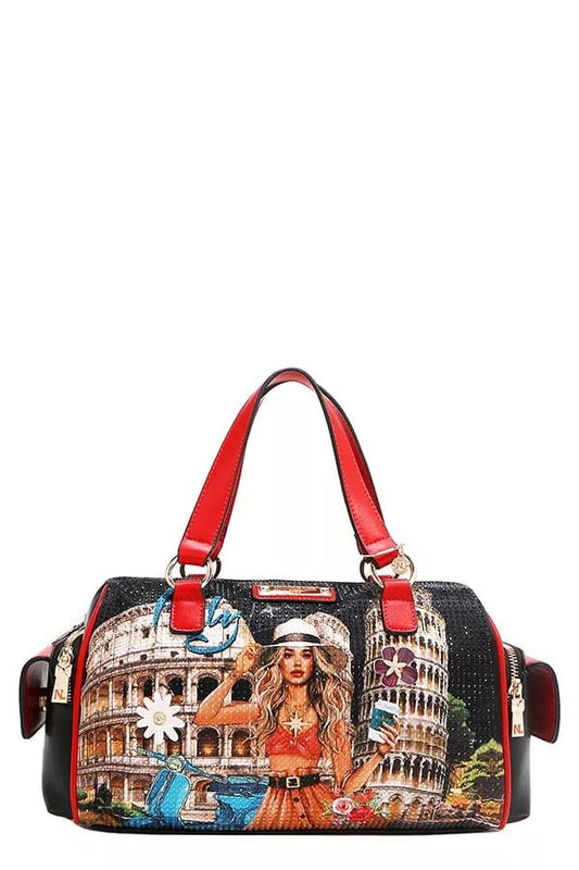 Nicole Lee USA Martha Travels Italy Wide Handbag with Rhinestones - Bitsy Gypsy Boutique