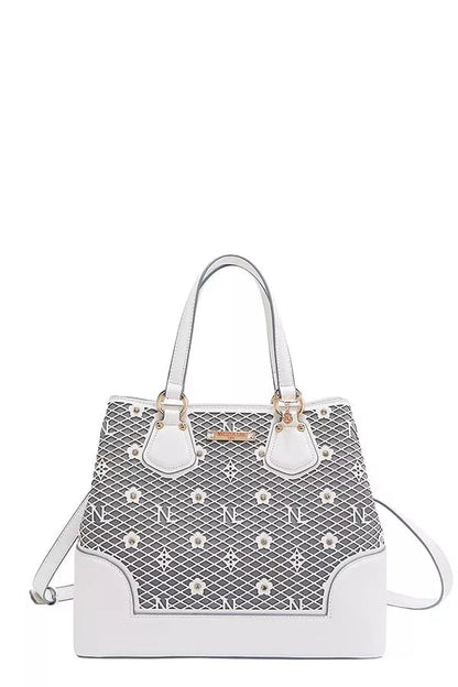 Nicole Lee USA Monogram Pattern Handbag with Rhinestones Decor - Bitsy Gypsy Boutique