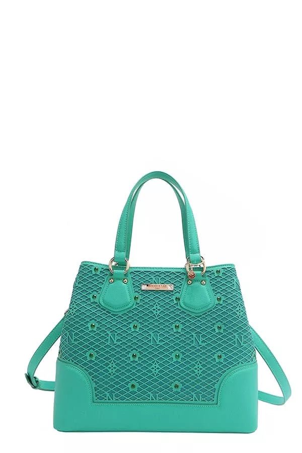 Nicole Lee USA Monogram Pattern Handbag with Rhinestones Decor - Bitsy Gypsy Boutique