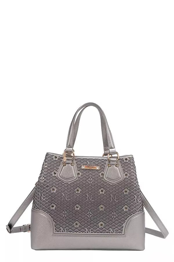 Nicole Lee USA Monogram Pattern Handbag with Rhinestones Decor - Bitsy Gypsy Boutique