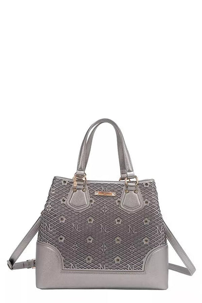 Nicole Lee USA Monogram Pattern Handbag with Rhinestones Decor - Bitsy Gypsy Boutique