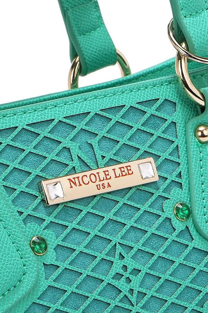 Nicole Lee USA Monogram Pattern Handbag with Rhinestones Decor - Bitsy Gypsy Boutique
