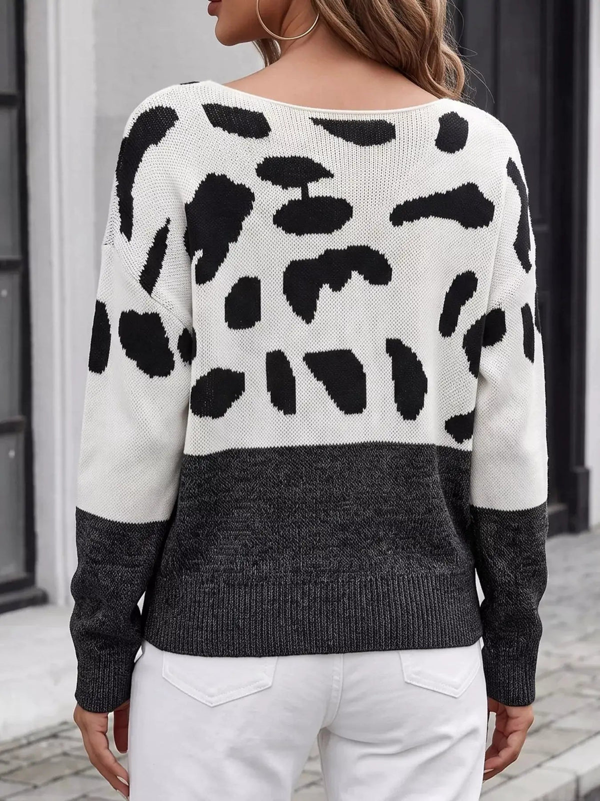 Off-Shoulder Animal Print Colorblock Sweater - Bitsy Gypsy Boutique