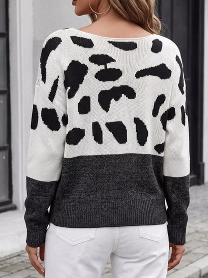 Off-Shoulder Animal Print Colorblock Sweater - Bitsy Gypsy Boutique
