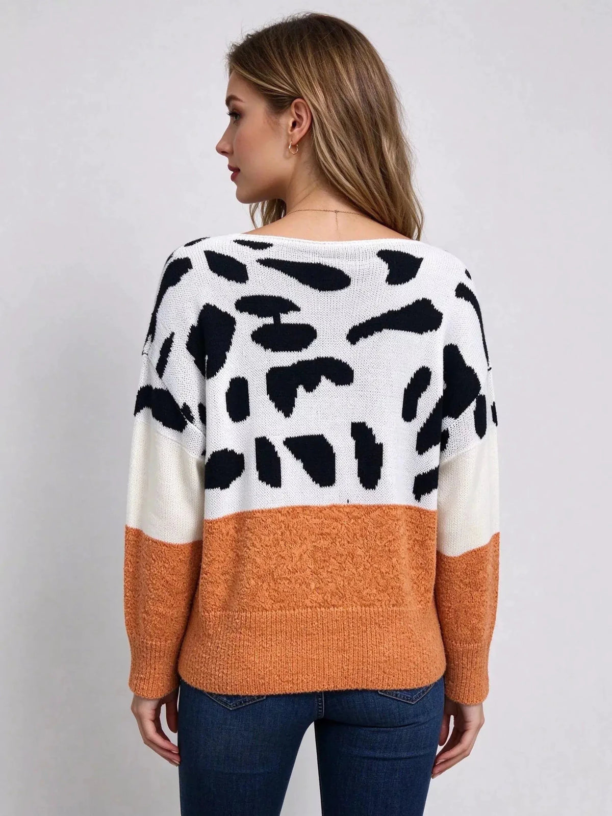 Off-Shoulder Animal Print Colorblock Sweater - Bitsy Gypsy Boutique