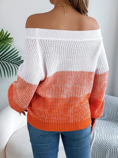 Off-Shoulder Color Block Sweater - Bitsy Gypsy Boutique
