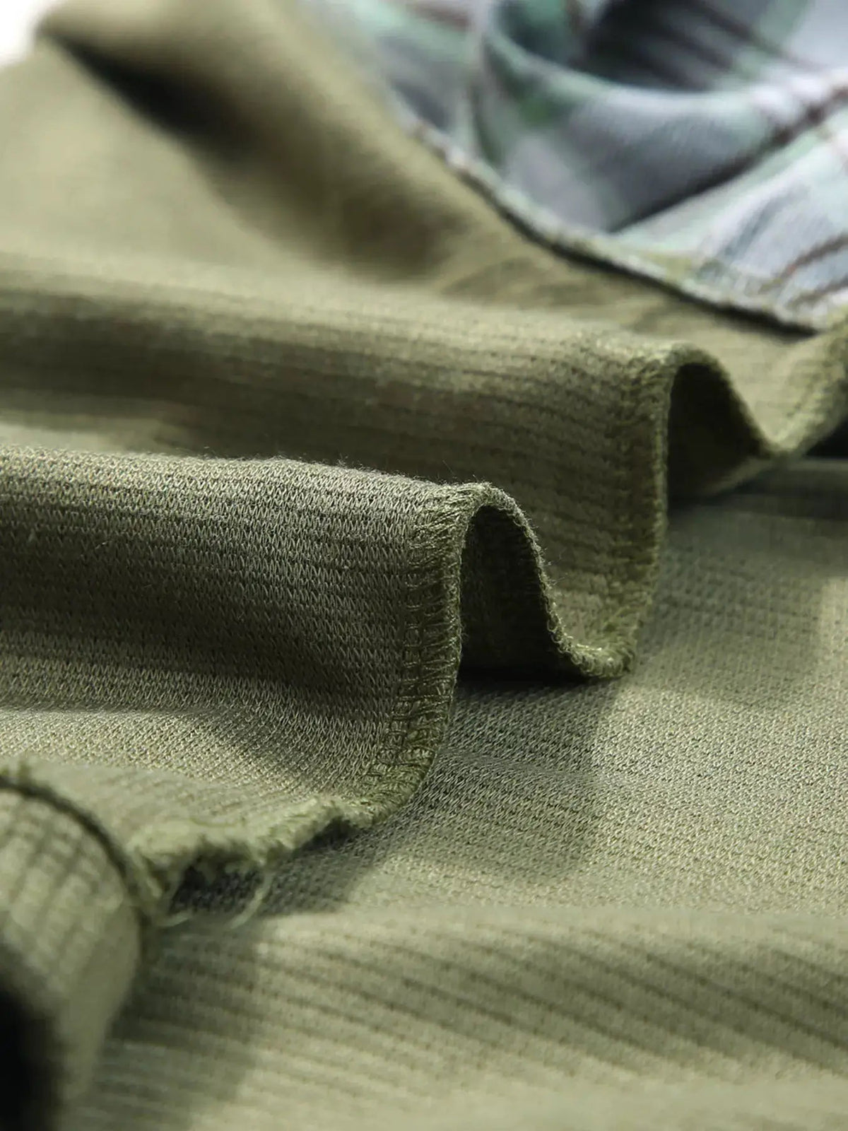 Olive Green Plaid Patch Waffle Knit Bubble Sleeve Top - Bitsy Gypsy Boutique