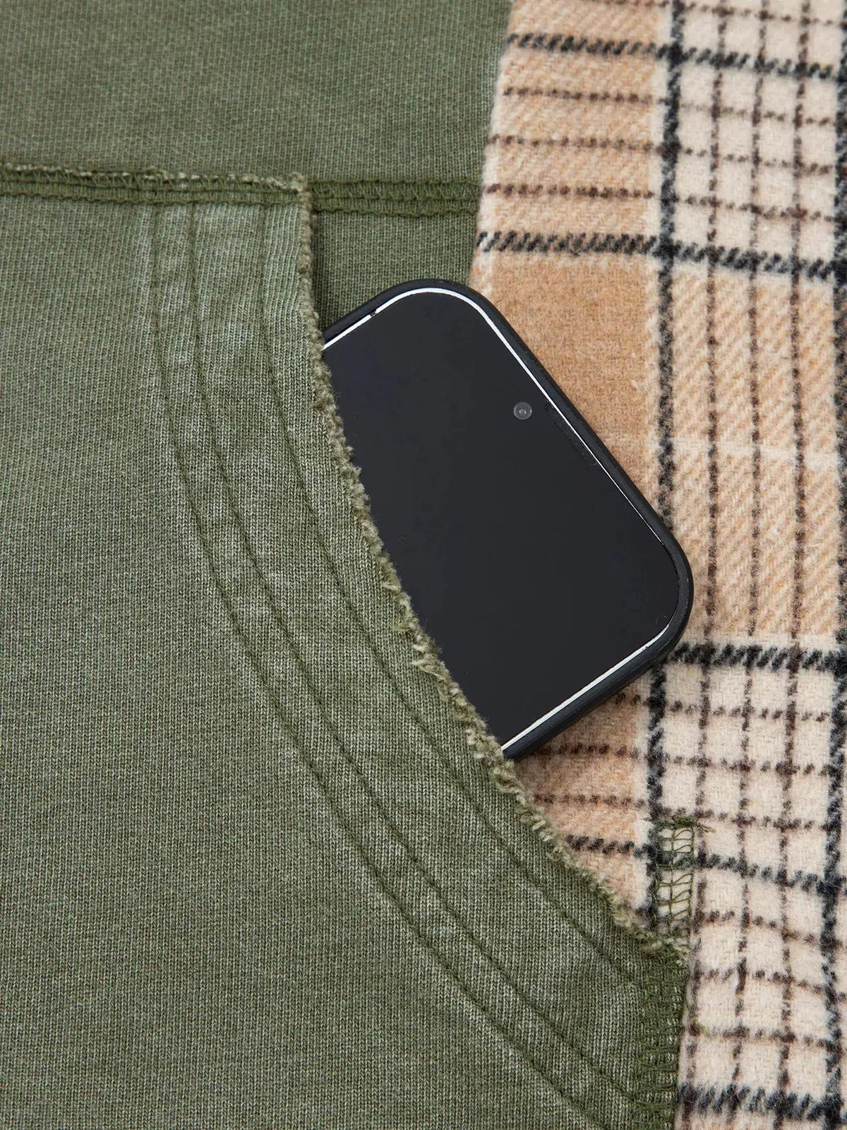 Olive Green Plaid Sleeve Drawstring Pocket Hoodie - Bitsy Gypsy Boutique