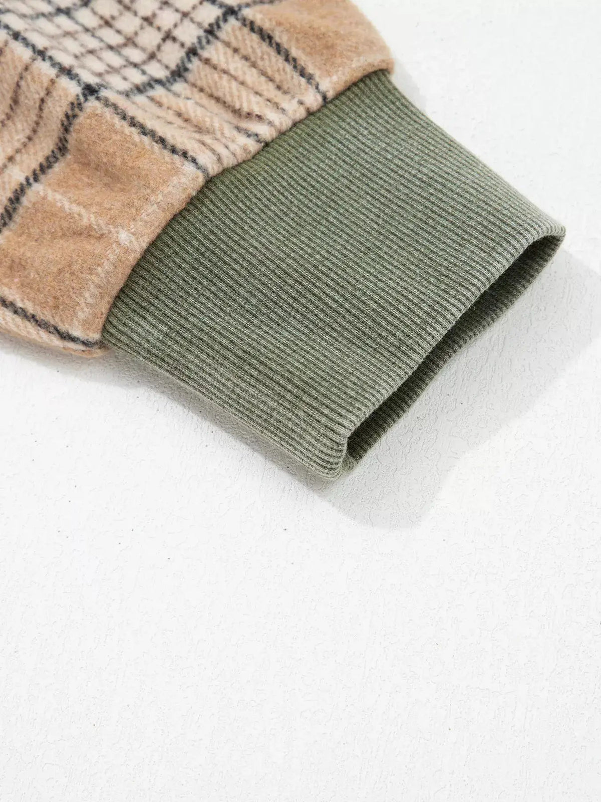 Olive Green Plaid Sleeve Drawstring Pocket Hoodie - Bitsy Gypsy Boutique