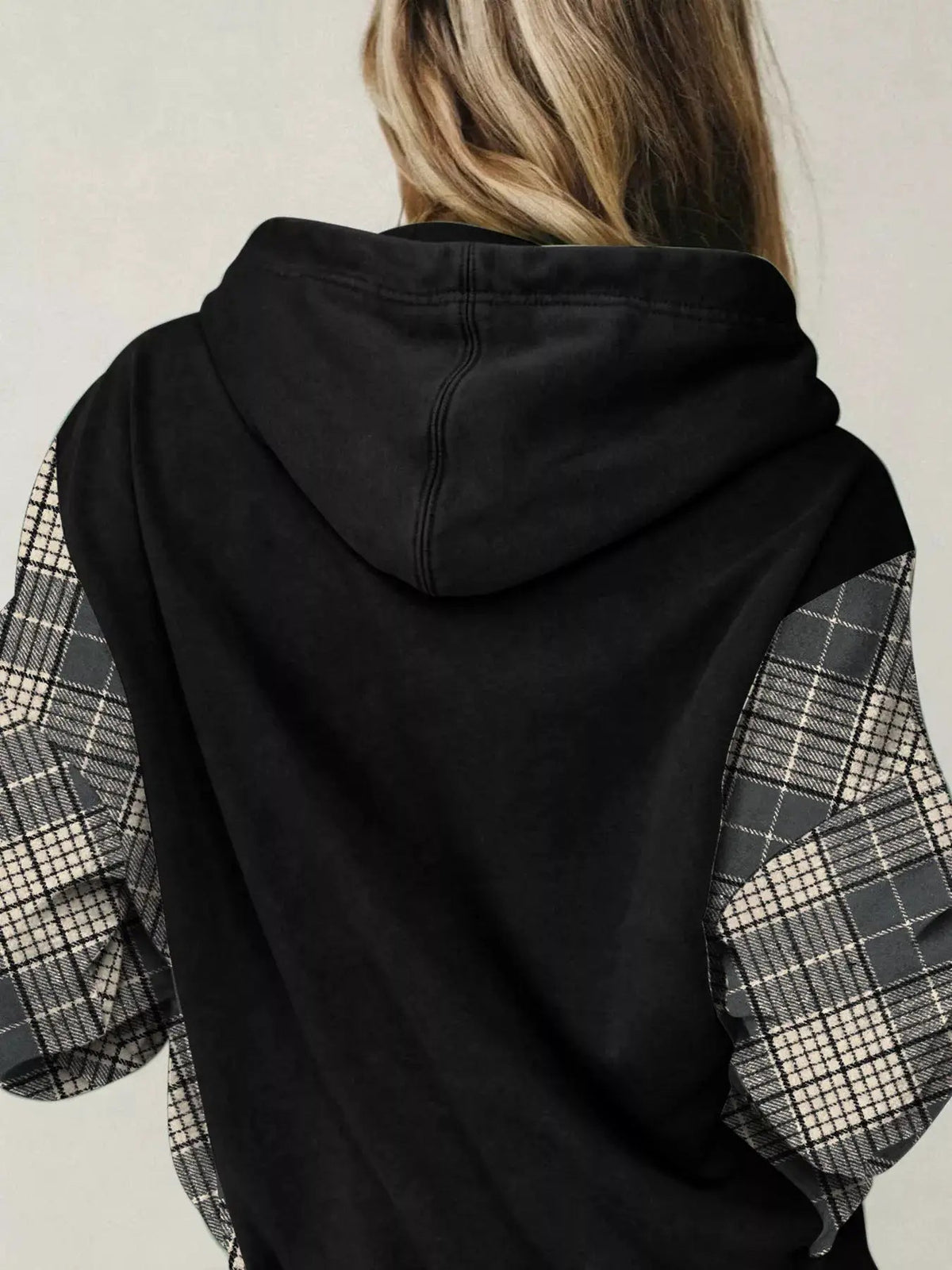 Olive Green Plaid Sleeve Drawstring Pocket Hoodie - Bitsy Gypsy Boutique