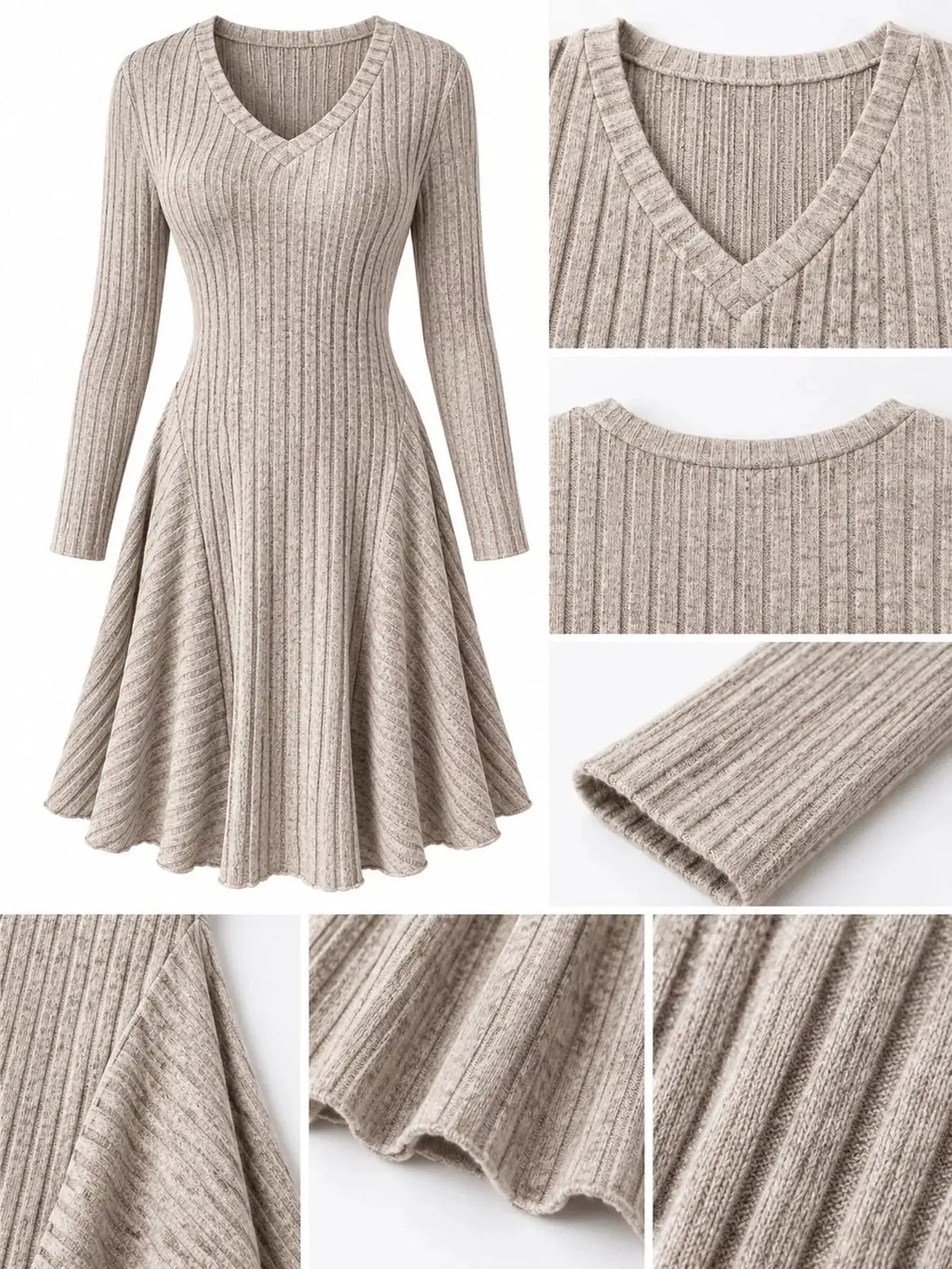 Olive Green V-Neck Ribbed Knit A-Line Mini Dress - Bitsy Gypsy Boutique