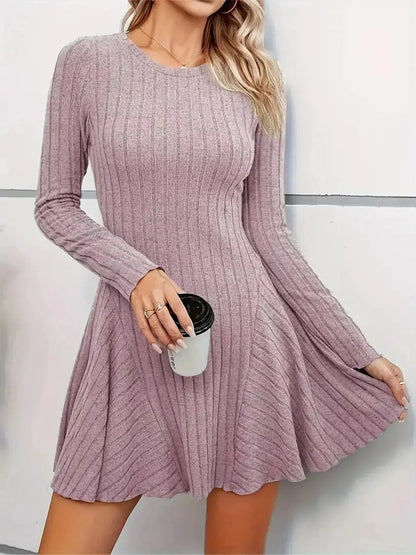 Olive Green V-Neck Ribbed Knit A-Line Mini Dress - Bitsy Gypsy Boutique