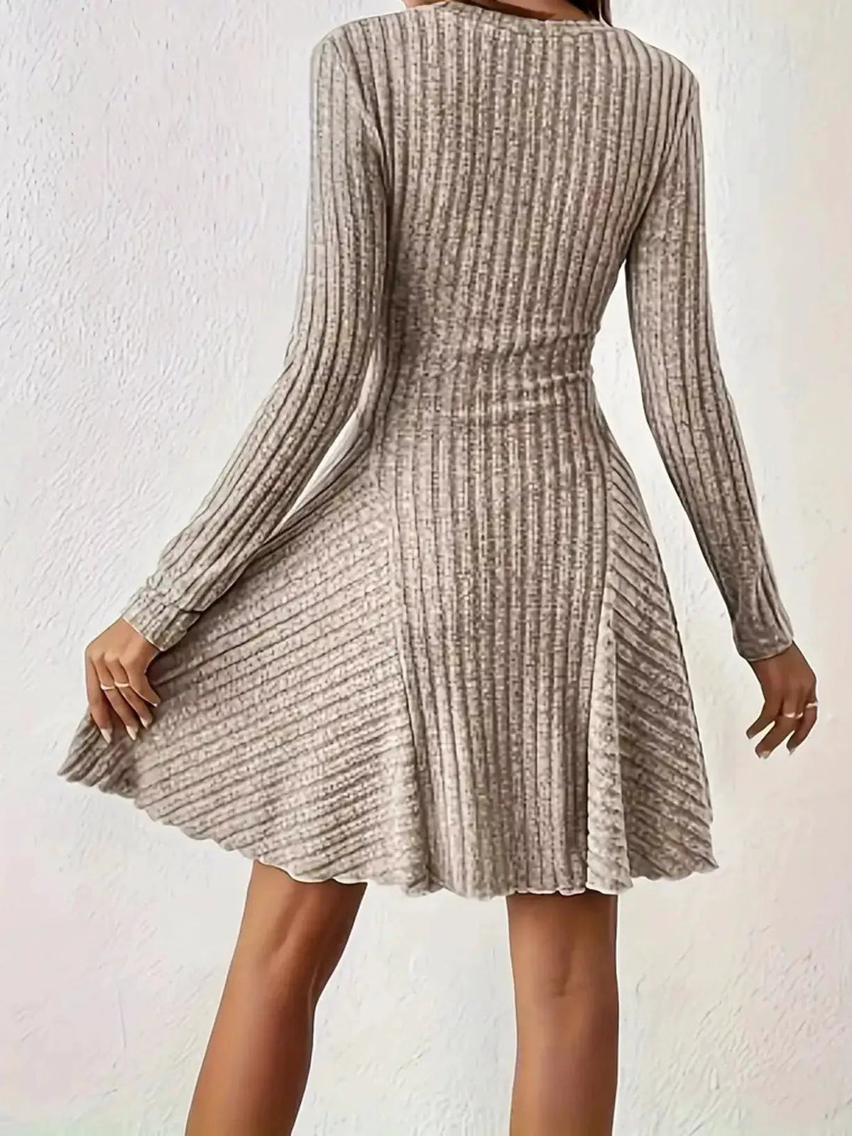 Olive Green V-Neck Ribbed Knit A-Line Mini Dress - Bitsy Gypsy Boutique