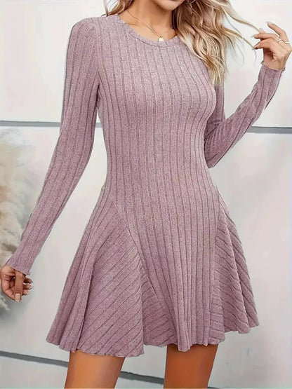 Olive Green V-Neck Ribbed Knit A-Line Mini Dress - Bitsy Gypsy Boutique