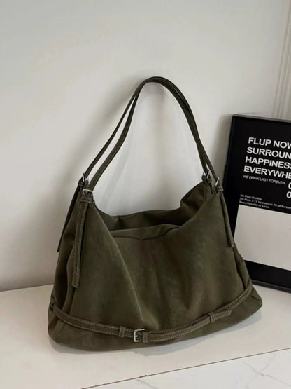 Olive PU Leather Adjustable Slouchy Shoulder Bag - Bitsy Gypsy Boutique