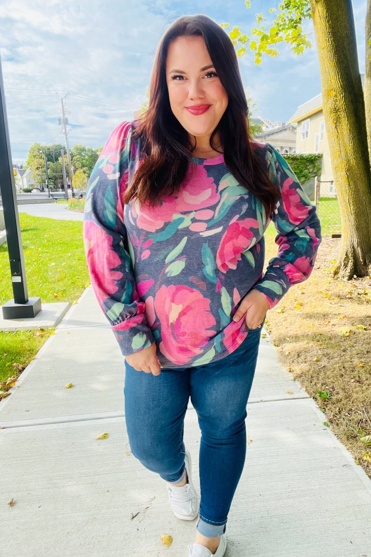 On My Heart Navy Floral Brushed Hacci Sweater Top - Bitsy Gypsy Boutique