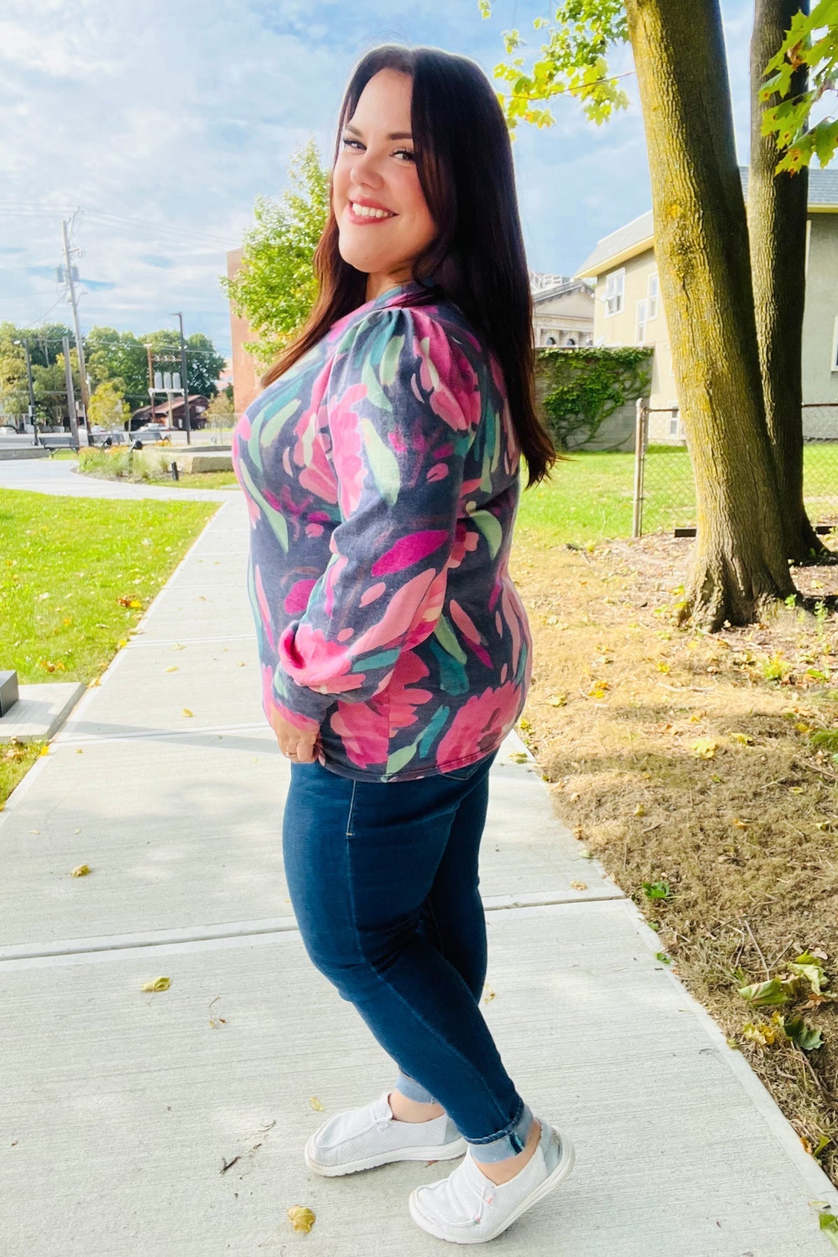 On My Heart Navy Floral Brushed Hacci Sweater Top - Bitsy Gypsy Boutique