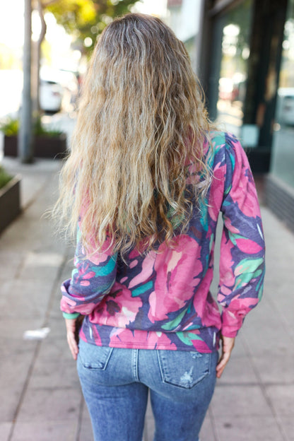 On My Heart Navy Floral Brushed Hacci Sweater Top - Bitsy Gypsy Boutique