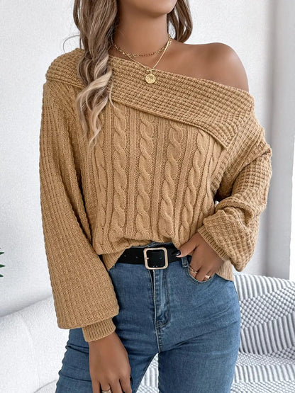 One Shoulder Cable Knit Sweater - Bitsy Gypsy Boutique