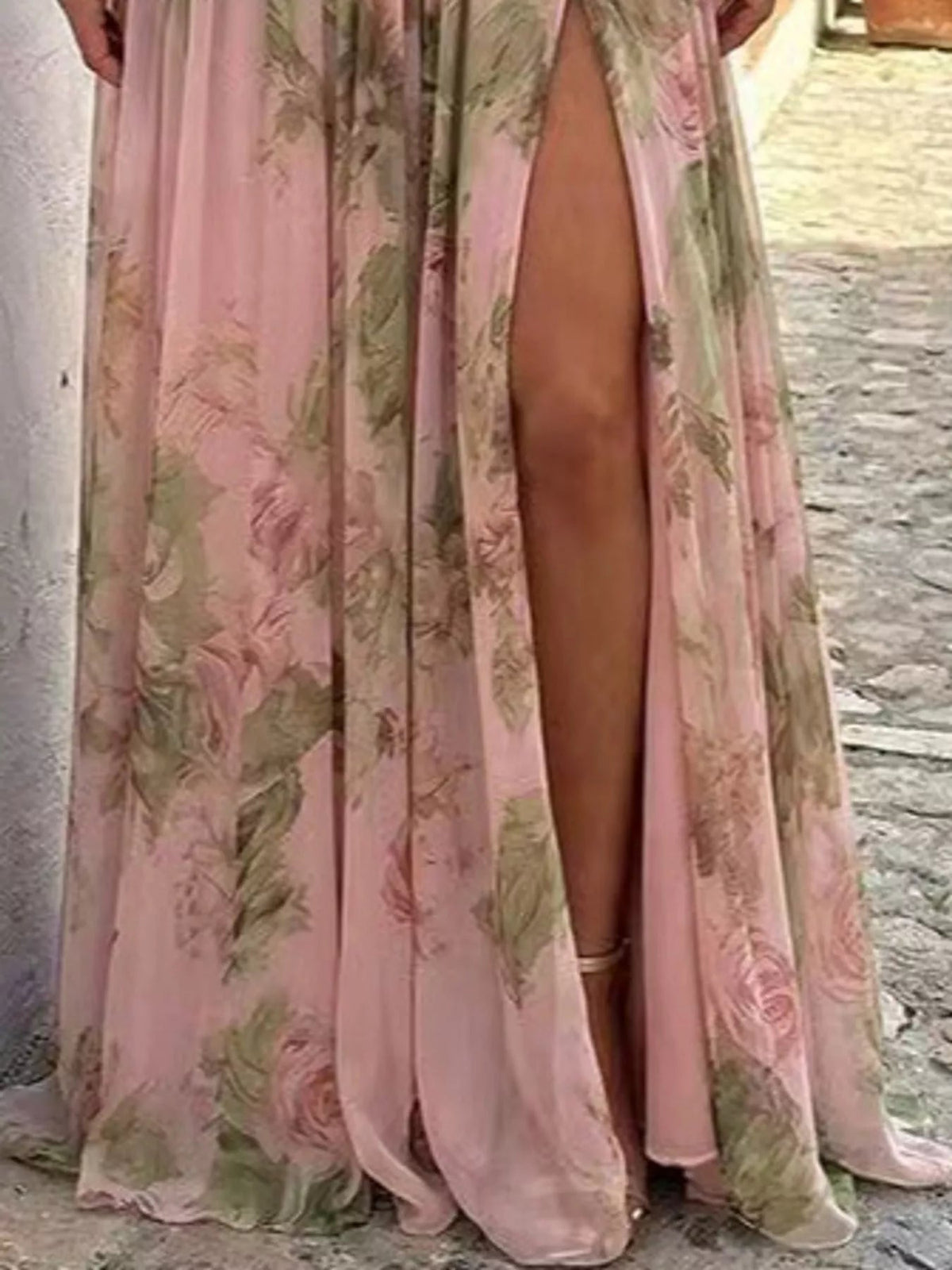 One-Shoulder Floral Chiffon Maxi Dress - Bitsy Gypsy Boutique