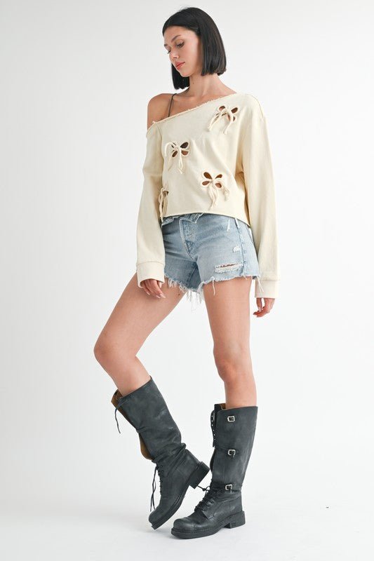 ONE SHOULDER FRENCH TERRY TOP WITH CUTOUT DETAIL - Bitsy Gypsy Boutique