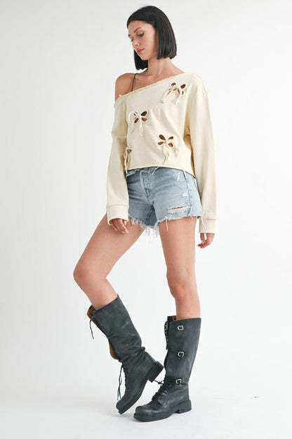 ONE SHOULDER FRENCH TERRY TOP WITH CUTOUT DETAIL - Bitsy Gypsy Boutique