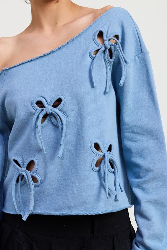 ONE SHOULDER FRENCH TERRY TOP WITH CUTOUT DETAIL - Bitsy Gypsy Boutique