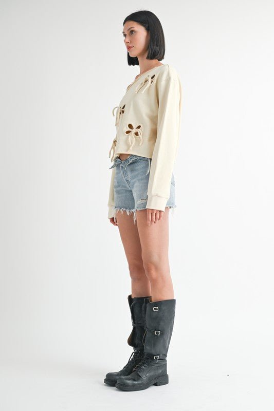 ONE SHOULDER FRENCH TERRY TOP WITH CUTOUT DETAIL - Bitsy Gypsy Boutique