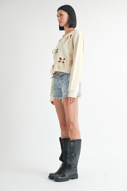 ONE SHOULDER FRENCH TERRY TOP WITH CUTOUT DETAIL - Bitsy Gypsy Boutique