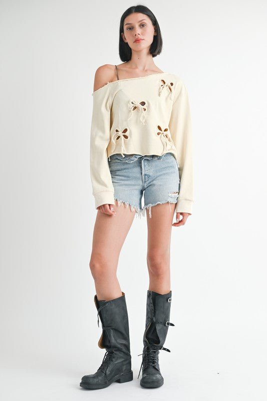 ONE SHOULDER FRENCH TERRY TOP WITH CUTOUT DETAIL - Bitsy Gypsy Boutique