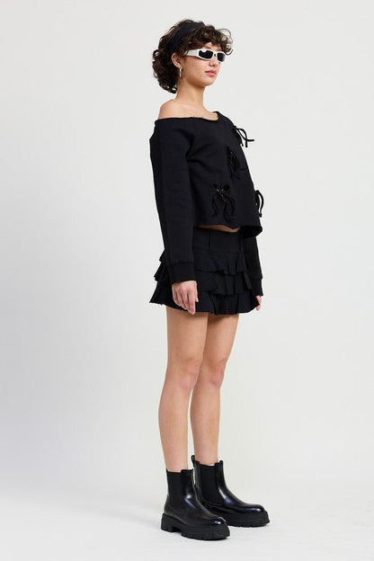 ONE SHOULDER FRENCH TERRY TOP WITH CUTOUT DETAIL - Bitsy Gypsy Boutique