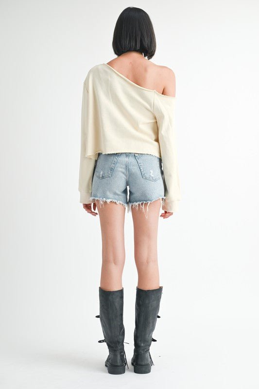 ONE SHOULDER FRENCH TERRY TOP WITH CUTOUT DETAIL - Bitsy Gypsy Boutique