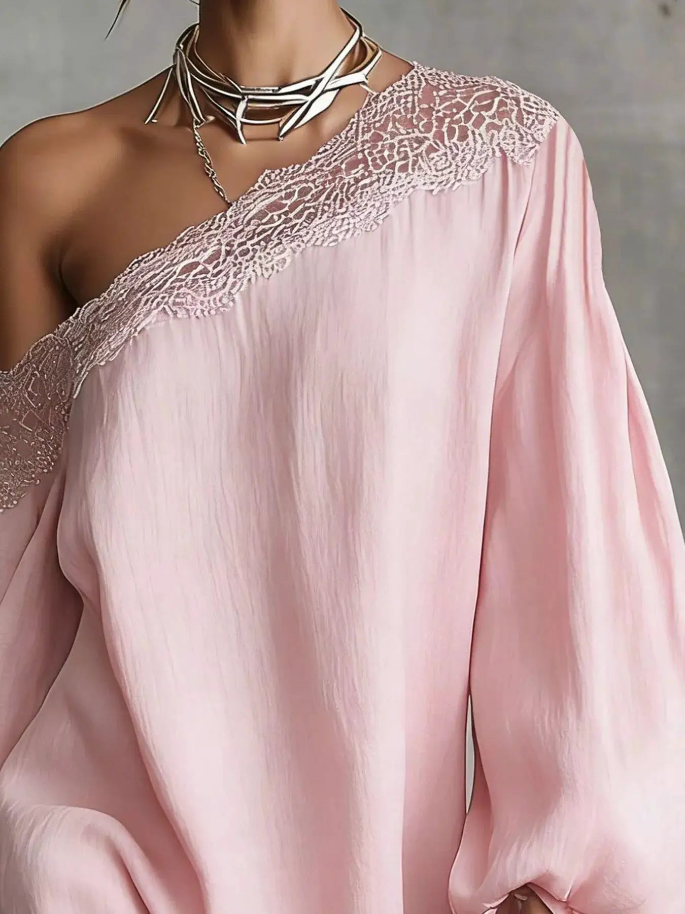 One-Shoulder Lace Trimmed Puff Sleeve Mini Dress - Bitsy Gypsy Boutique