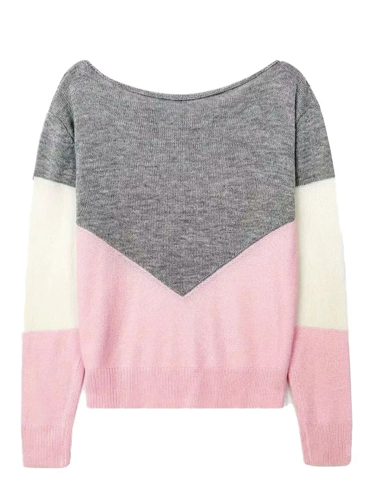 Openwork Color Block Long Sleeve Sweater - Bitsy Gypsy Boutique