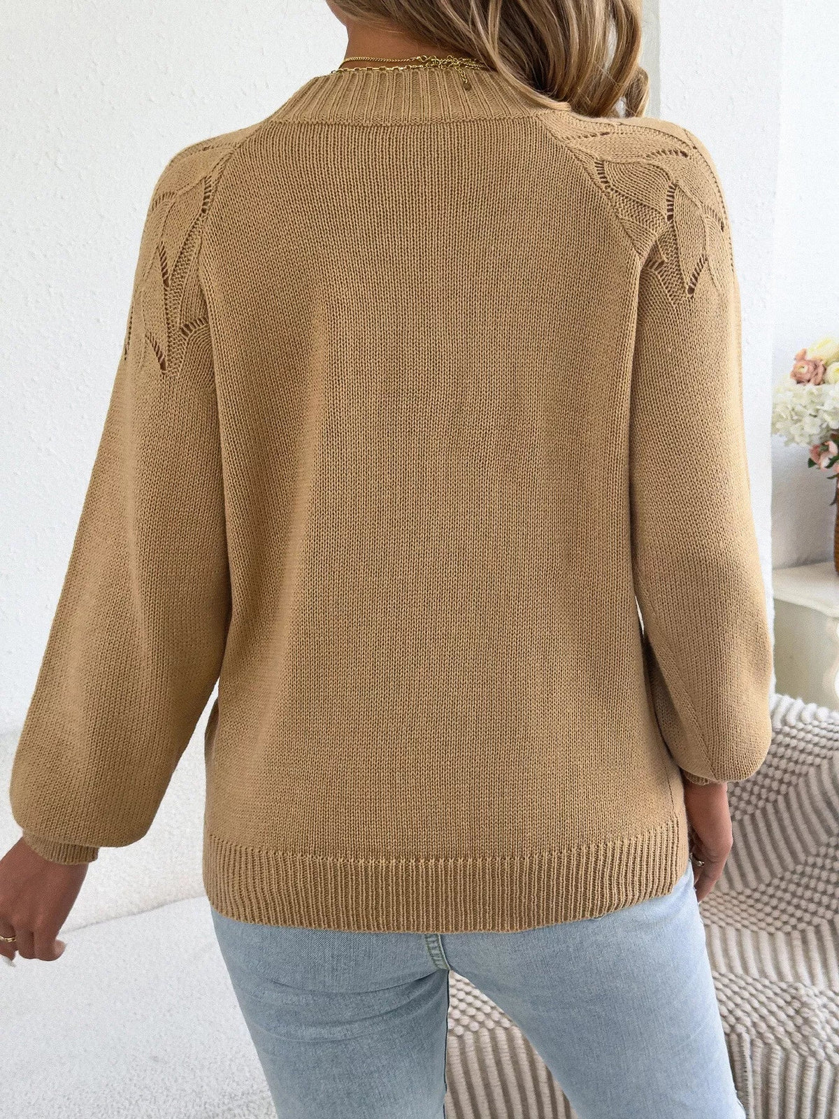 Openwork Crew Neck Sweater - Bitsy Gypsy Boutique