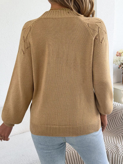 Openwork Crew Neck Sweater - Bitsy Gypsy Boutique