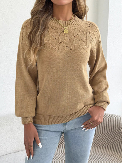 Openwork Crew Neck Sweater - Bitsy Gypsy Boutique