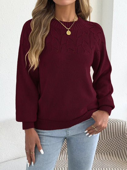 Openwork Crew Neck Sweater - Bitsy Gypsy Boutique